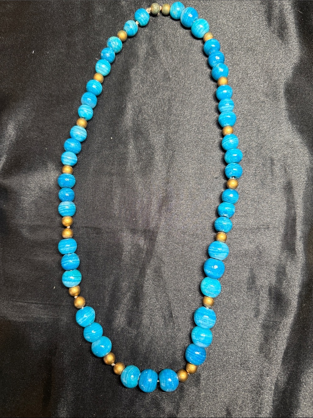 Turquoise colored agate Beaded Necklace with Gold Accent Beads - Women Jewelry